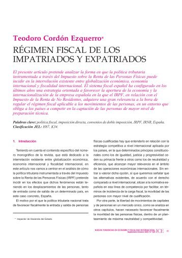 régimen fiscal de los impatriados y expatriados - RevistasICE