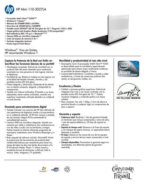 HP Mini 110-3027LA - Hewlett-Packard (ES) - HP