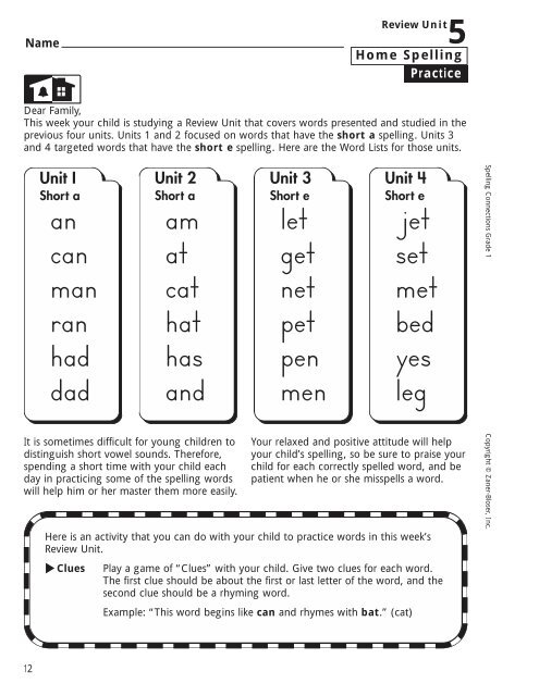 Home Spelling Practice Book pages 2-73 Homework ... - Zaner-Bloser