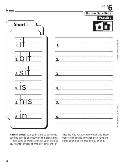 Home Spelling Practice Book pages 2-73 Homework ... - Zaner-Bloser