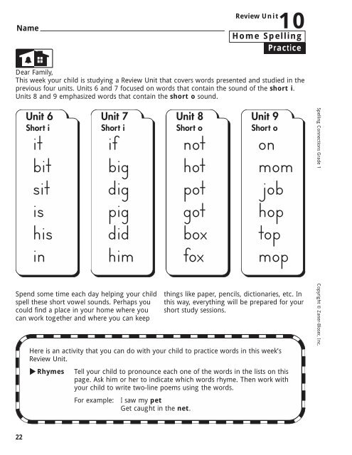 Home Spelling Practice Book pages 2-73 Homework ... - Zaner-Bloser