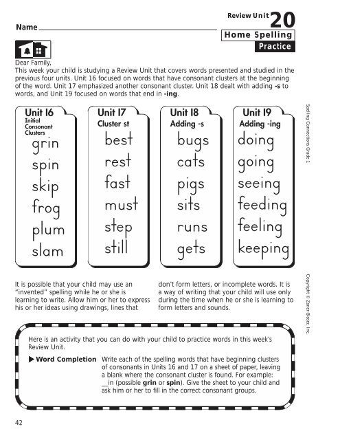 Home Spelling Practice Book pages 2-73 Homework ... - Zaner-Bloser