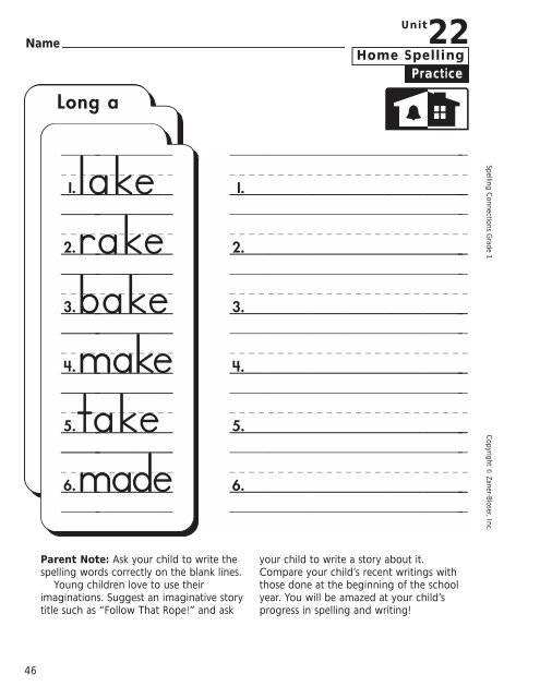 Home Spelling Practice Book pages 2-73 Homework ... - Zaner-Bloser