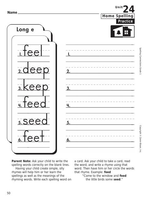 Home Spelling Practice Book pages 2-73 Homework ... - Zaner-Bloser