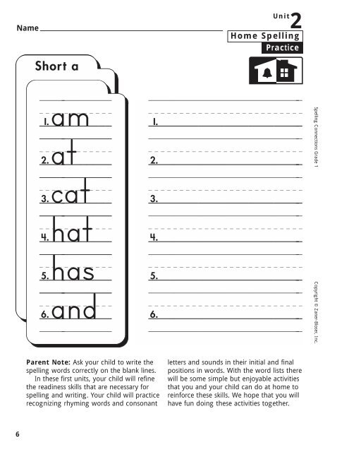 Home Spelling Practice Book pages 2-73 Homework ... - Zaner-Bloser