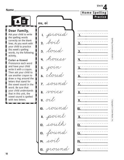 Home Spelling Practice Book pages 2-75 Homework ... - Zaner-Bloser