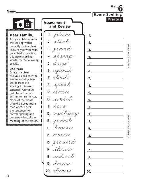 Home Spelling Practice Book pages 2-75 Homework ... - Zaner-Bloser