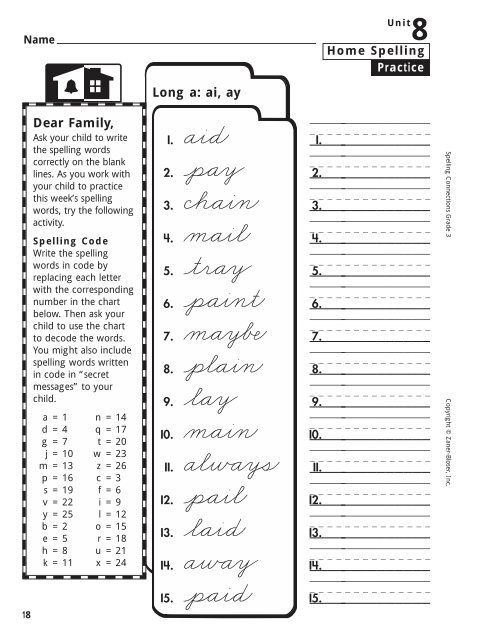 Home Spelling Practice Book pages 2-75 Homework ... - Zaner-Bloser