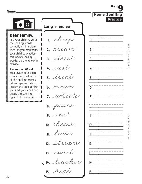 Home Spelling Practice Book pages 2-75 Homework ... - Zaner-Bloser