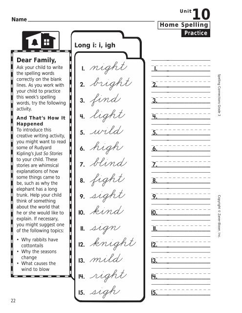 Home Spelling Practice Book pages 2-75 Homework ... - Zaner-Bloser