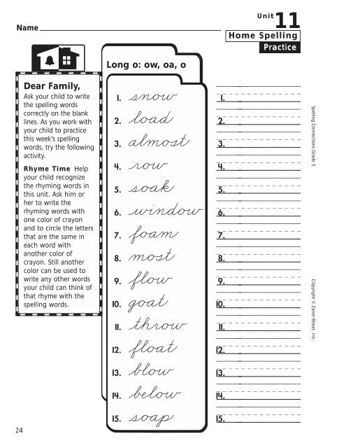 Home Spelling Practice Book pages 2-75 Homework ... - Zaner-Bloser