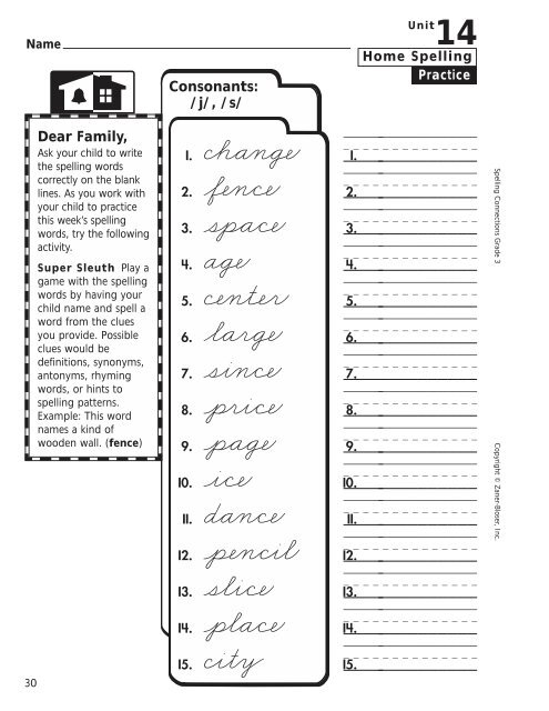 Home Spelling Practice Book pages 2-75 Homework ... - Zaner-Bloser