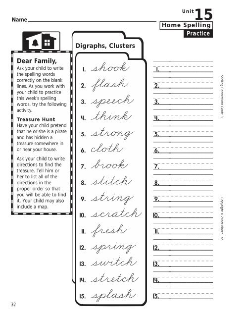 Home Spelling Practice Book pages 2-75 Homework ... - Zaner-Bloser