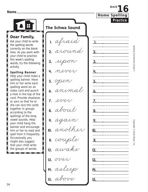 Home Spelling Practice Book pages 2-75 Homework ... - Zaner-Bloser