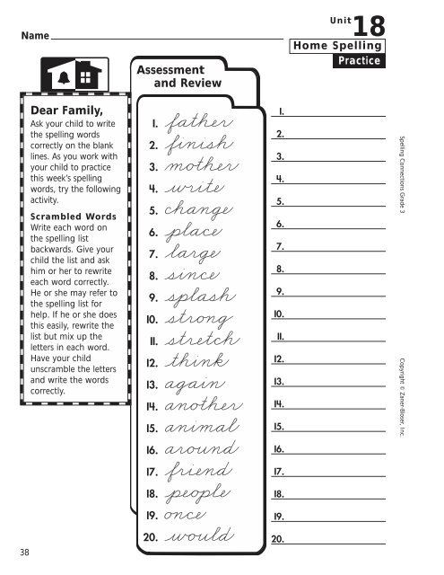 Home Spelling Practice Book pages 2-75 Homework ... - Zaner-Bloser