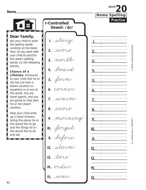 Home Spelling Practice Book pages 2-75 Homework ... - Zaner-Bloser