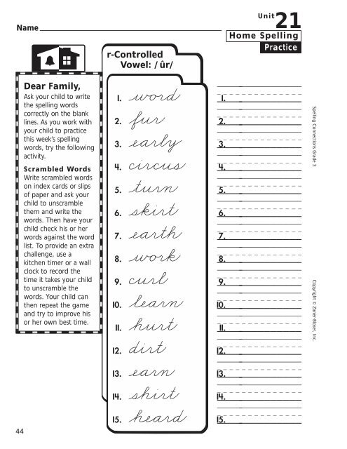 Home Spelling Practice Book pages 2-75 Homework ... - Zaner-Bloser