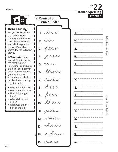 Home Spelling Practice Book pages 2-75 Homework ... - Zaner-Bloser