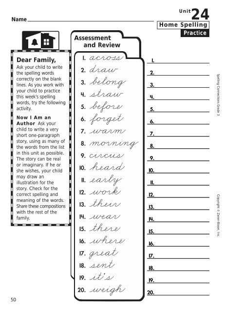 Home Spelling Practice Book pages 2-75 Homework ... - Zaner-Bloser