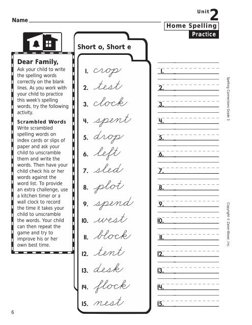 Home Spelling Practice Book pages 2-75 Homework ... - Zaner-Bloser