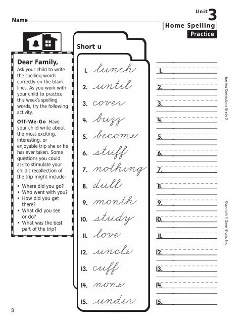 Home Spelling Practice Book pages 2-75 Homework ... - Zaner-Bloser