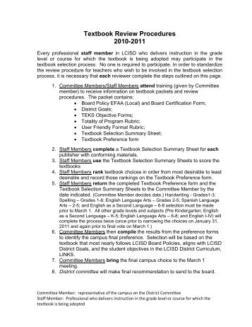 Textbook Review Procedures 2010-2011