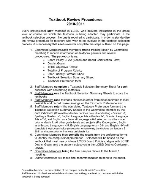 Textbook Review Procedures 2010-2011