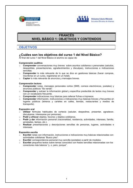 traductor calcetines seda FRANCÉS NIVEL BÁSICO 1 - Escuelas Oficiales de Idiomas del ...