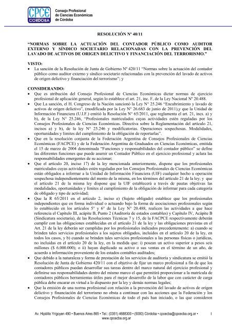 01. Res. 40/11 CPCE Córdoba - Consejo Profesional de Ciencias ...