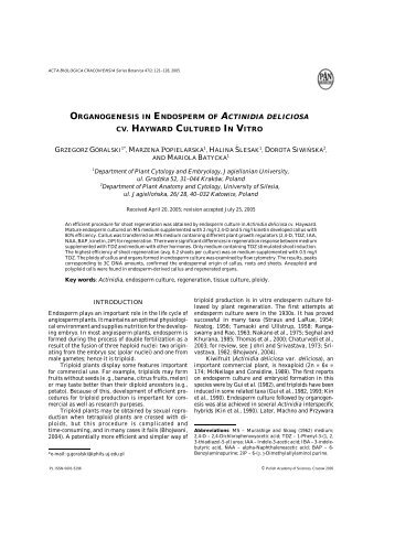 ORGANOGENESIS IN ENDOSPERM OF ACTINIDIA DELICIOSA CV ...