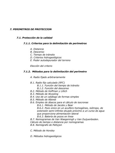 Perímetros de protección - Hidrogeología y aguas subterráneas