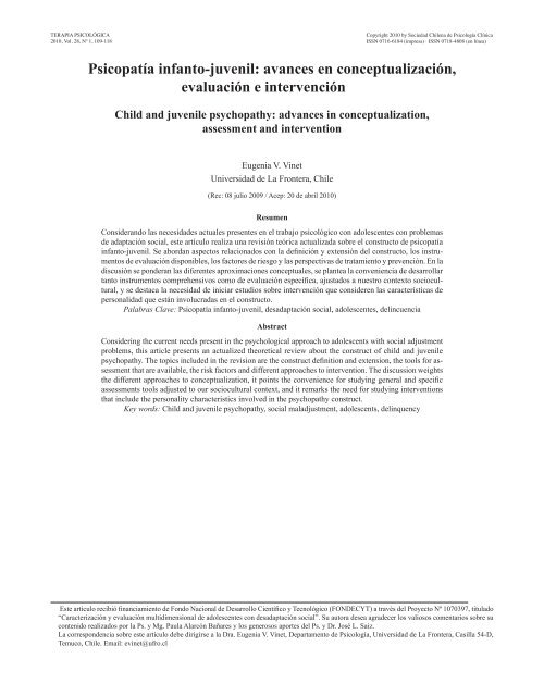 Psicopatía infanto-juvenil: avances en conceptualización ... - SciELO