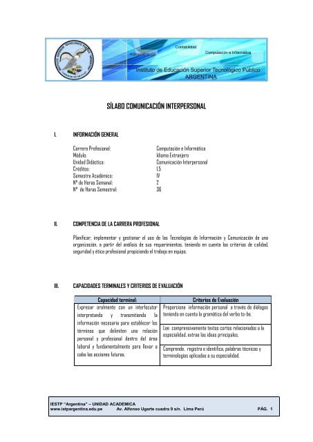 SÍLABO COMUNICACIÓN INTERPERSONAL - ISTP Argentina