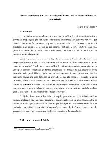 O conceito de mercado relevante e a anlise do poder de mercado