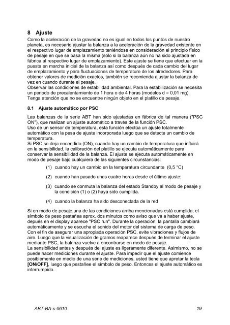 Manual de instrucciones Balanza analítica - Almacen de Balanzas