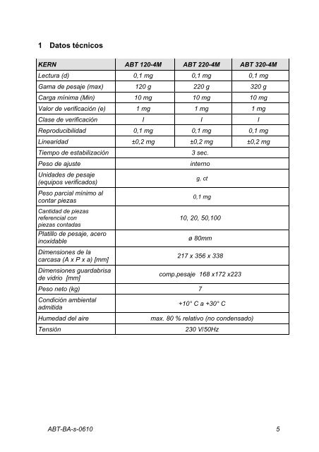 Manual de instrucciones Balanza analítica - Almacen de Balanzas