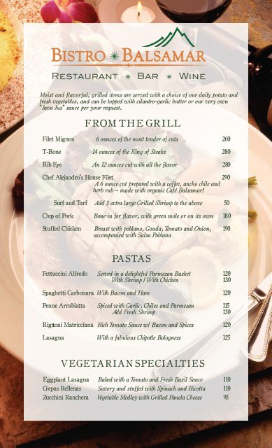 View the Dinner Menu here! (pdf with three pages). - Bistro Balsamar