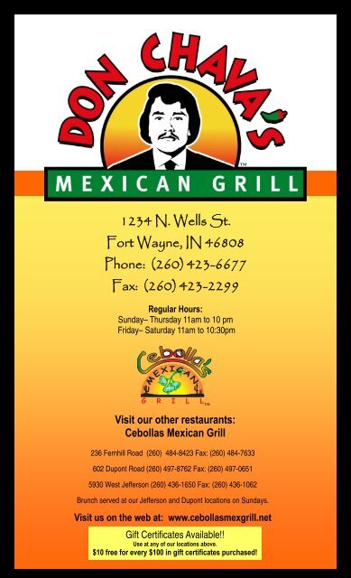 Don Chava's Menu - Cebolla's Mexican Grill