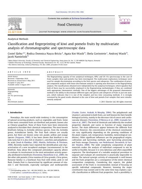 Classification and fingerprinting of kiwi and ... - bashanfoundation