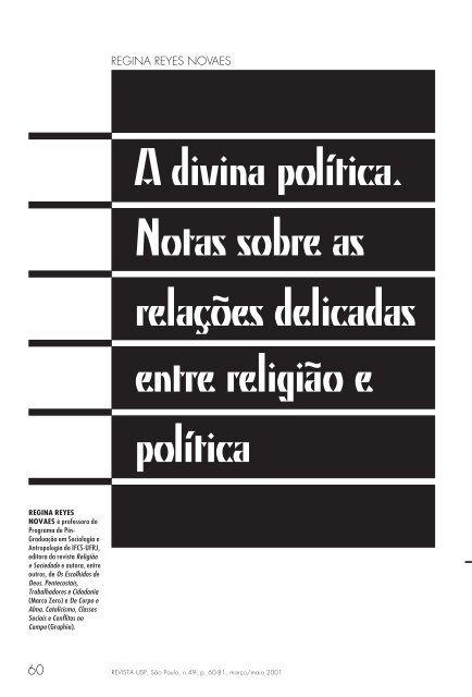 A divina política. Notas sobre as relações delicadas entre ... - USP