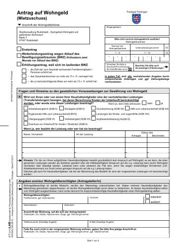 Antrag auf Wohngeld (Mietzuschuss) - (Thüringen ... - Rudolstadt