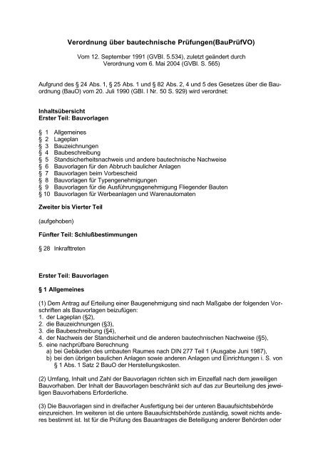 Verordnung über bautechnische Prüfungen(BauPrüfVO) - Rudolstadt