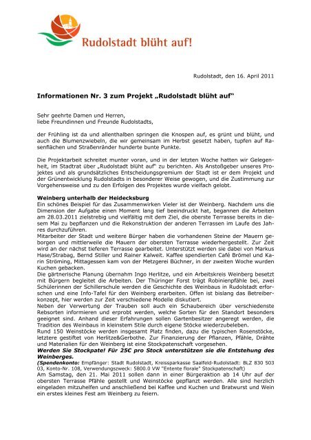 Newsletter vom 16.04.2011 - Rudolstadt