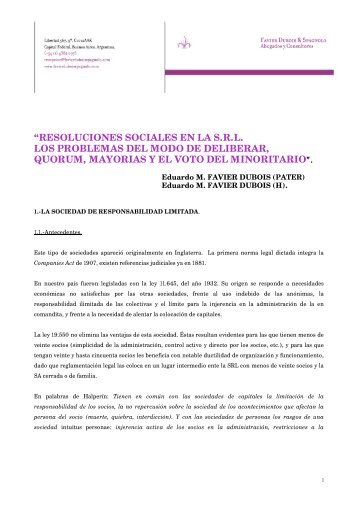 resoluciones sociales en la srl los problemas del - Favier Dubois ...