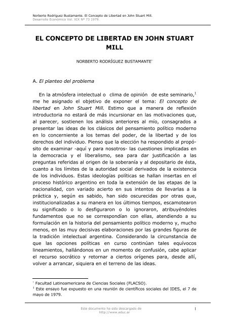 El concepto de libertad en John Stuart Mill - Facultad de Derecho