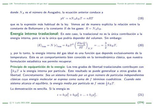 L09: Termodinámica estadística del gas ideal