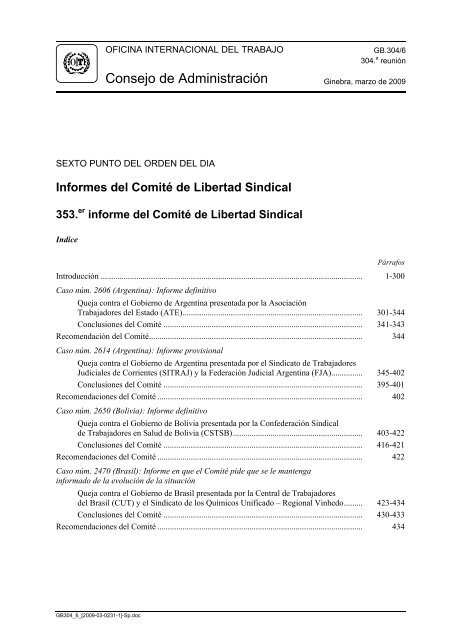  informe del Comité de Libertad Sindical