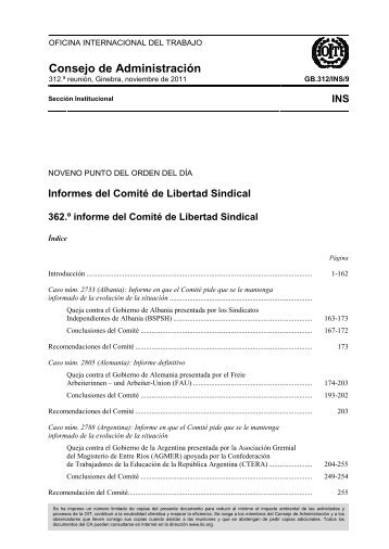 las recomendaciones del Comité de libertad sindical de