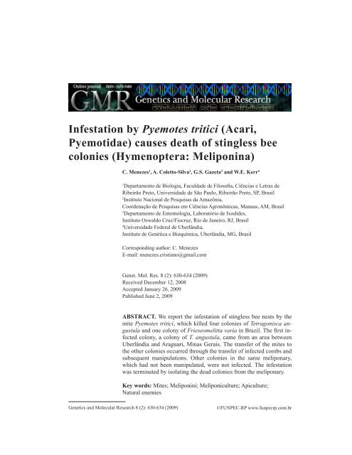 Infestation by Pyemotes tritici (Acari, Pyemotidae) causes ... - USP