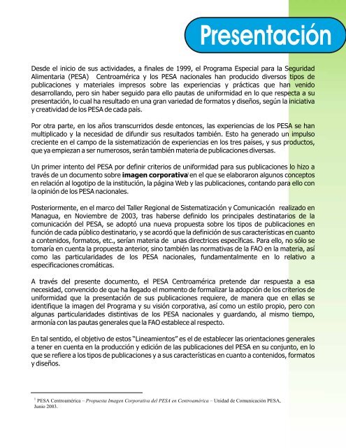 Lineamientos Sobre tipos y Formatos de Publicaciones - PESA ...